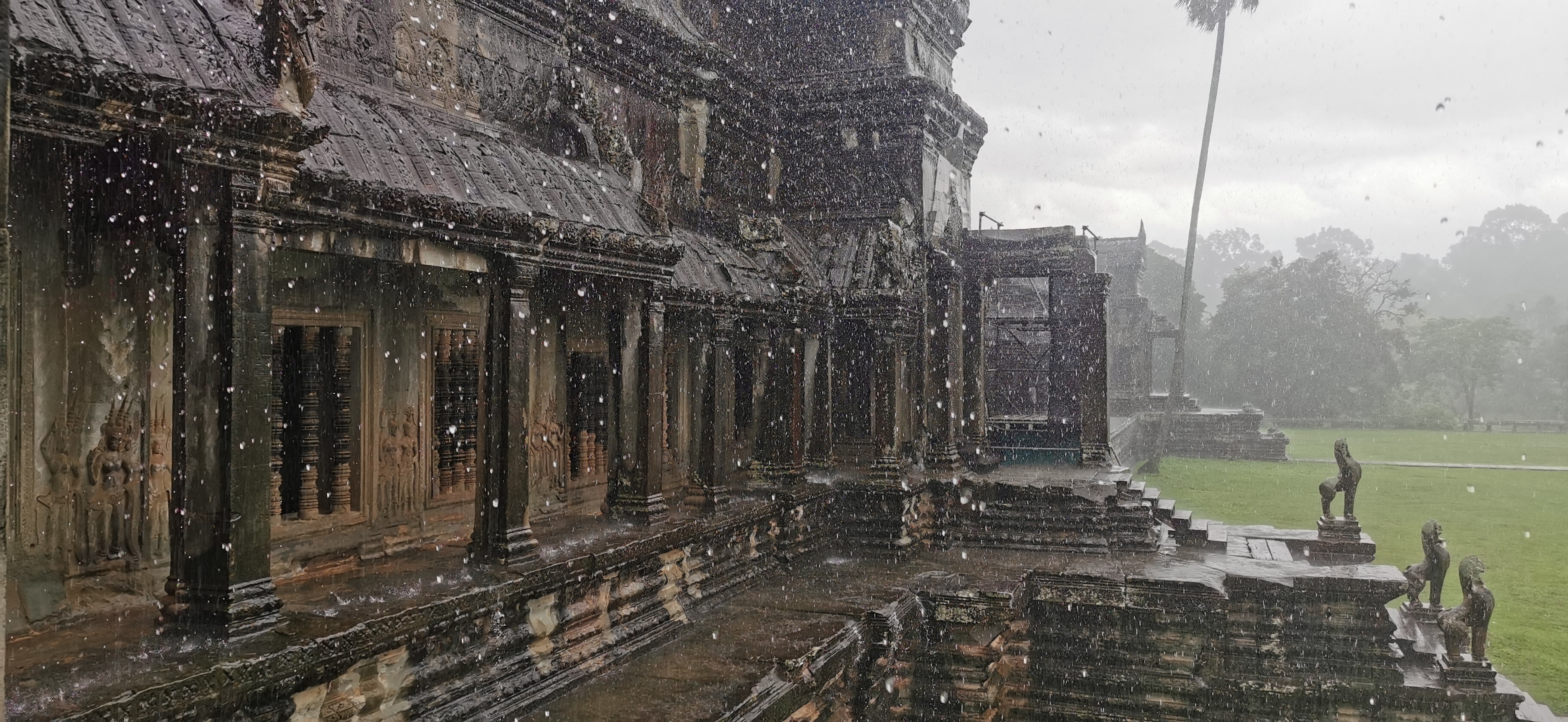 Buildings in Angkor Archaeological Park are soaked in rain in Siem Reap, Cambodia. /CGTN