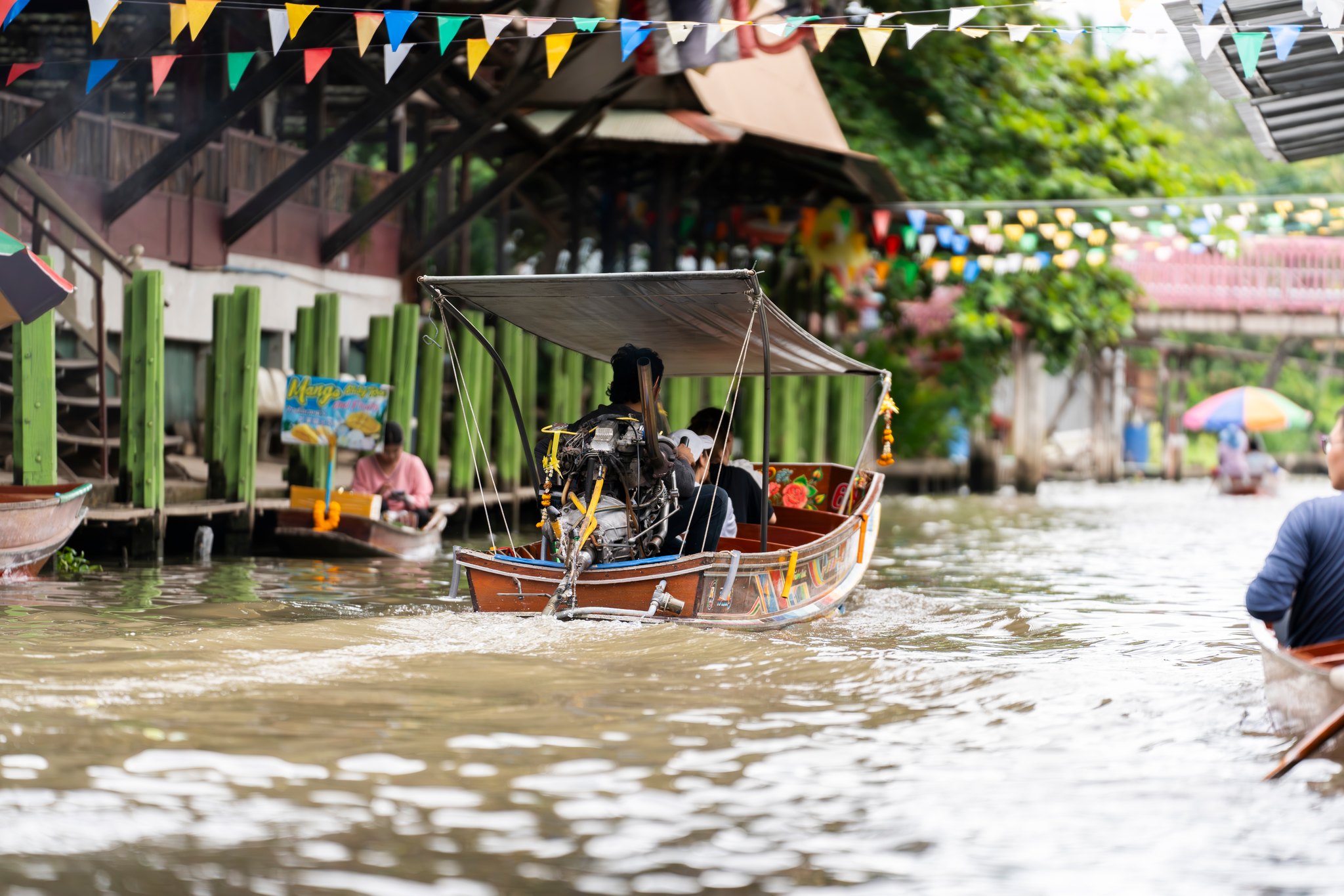 A photo taken on September 18, 2023 shows Damnoen Saduak, a floating market near Bangkok, Thailand. /Photo by Wang Lei from CGTN