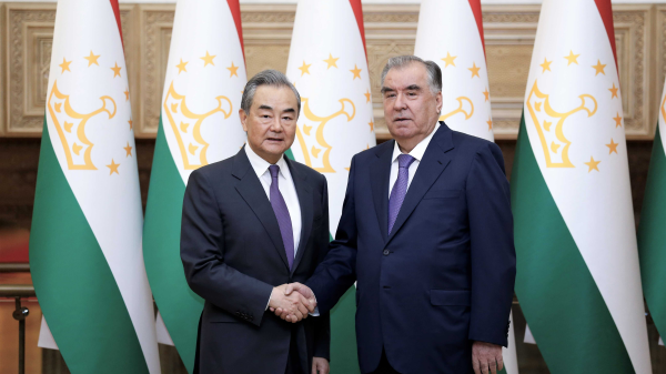 Tajik President Emomali Rahmon (R) meets with Chinese Foreign Minister Wang Yi, Dushanbe, capital of Tajikistan, May 18, 2024. /Chinese Foreign Ministry