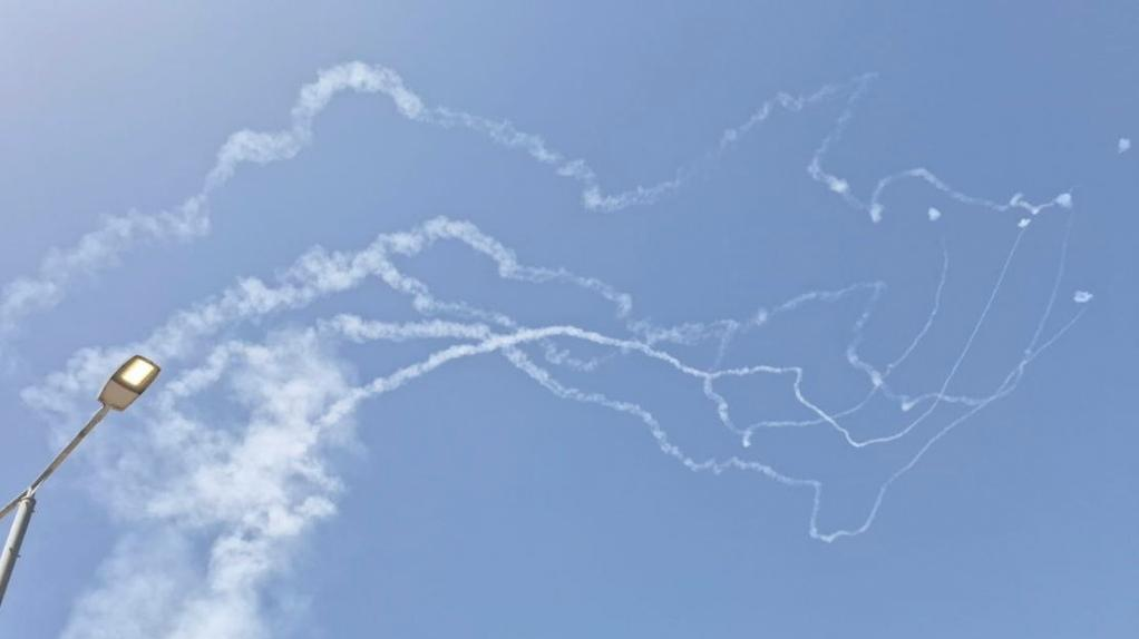 This photo posted on social media shows Israeli air defense systems launched for interception in northern Israel on July 4, 2024. /Xinhua