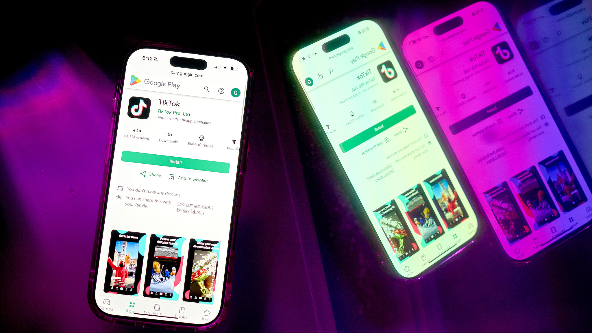 The TikTok app page in the Google Play store on a smartphone. /VCG