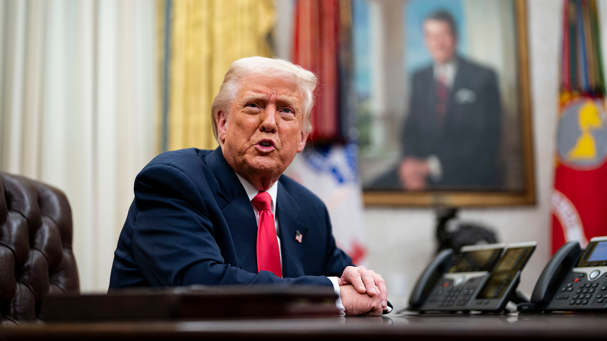 US President Donald Trump addressing reporters in the Oval Office, Washington D.C., March 6, 2025. /VCG