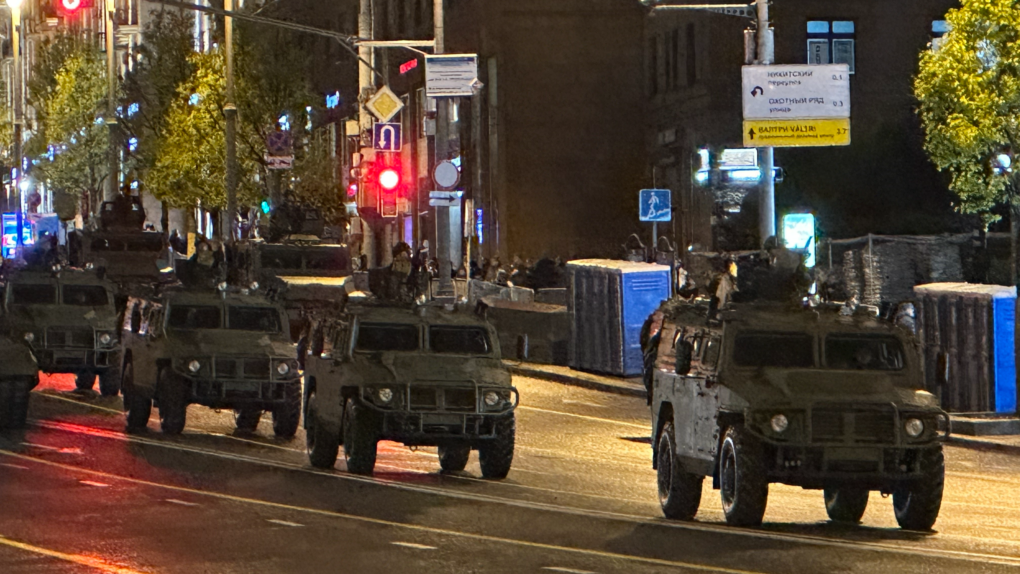 Military vehicles drive along a street during a rehearsal for the Victory Day military parade in Moscow, Russia, April 29, 2025. /CMG