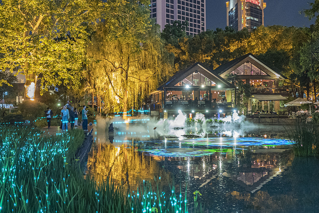A light show in Shanghai's Jing'an District, April 29, 2025. /VCG